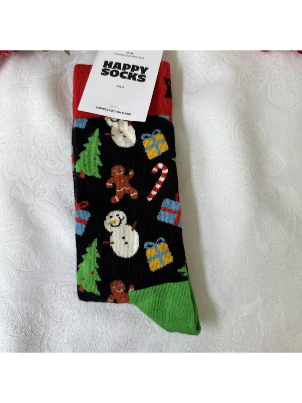 Happy Socks Medium 8-12 Crew Socks Snowmen Christmas Holiday Novelty 41-46 NEW
